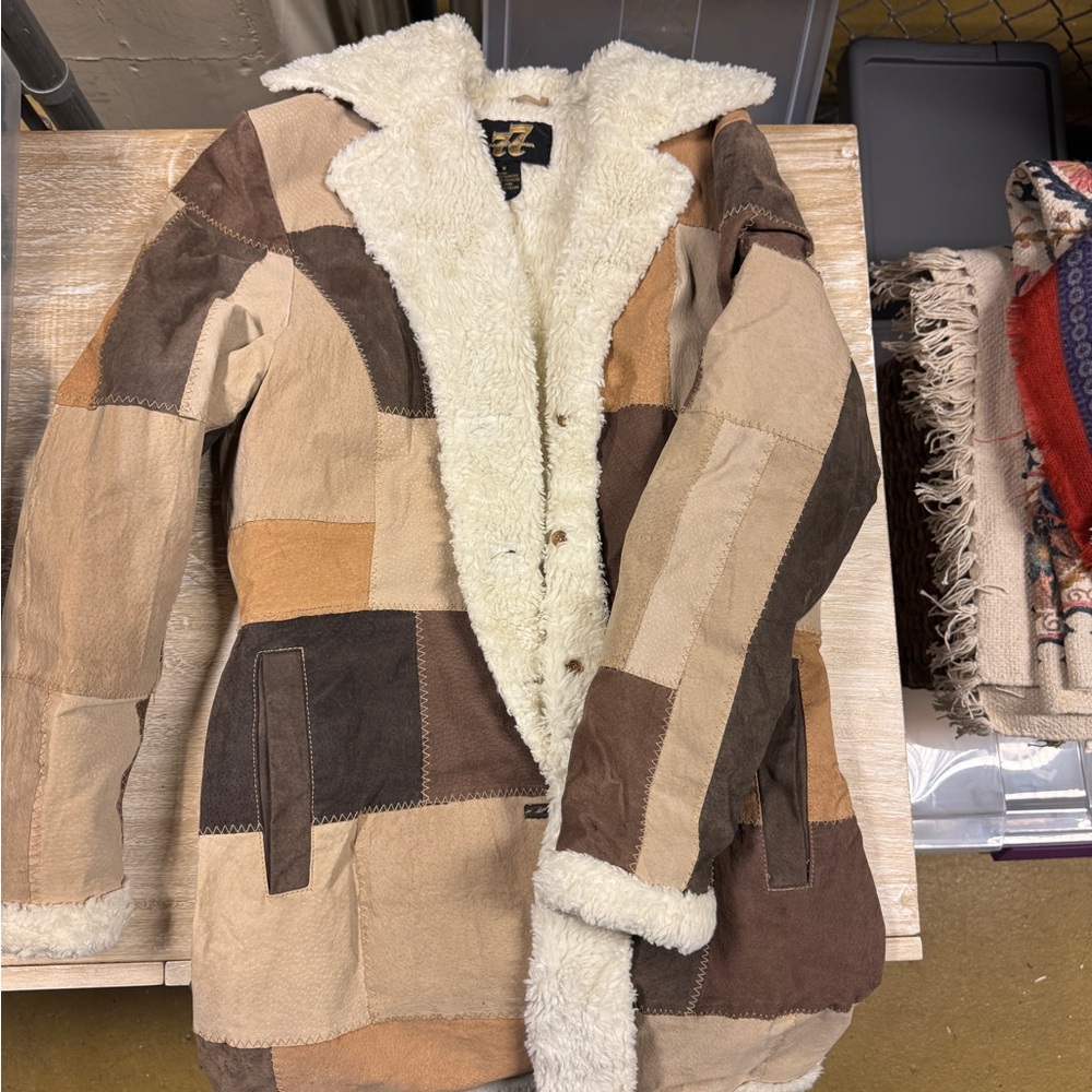 SOLD Seven7 Women's Patchwork Teddy Jacket - Brown and Cream